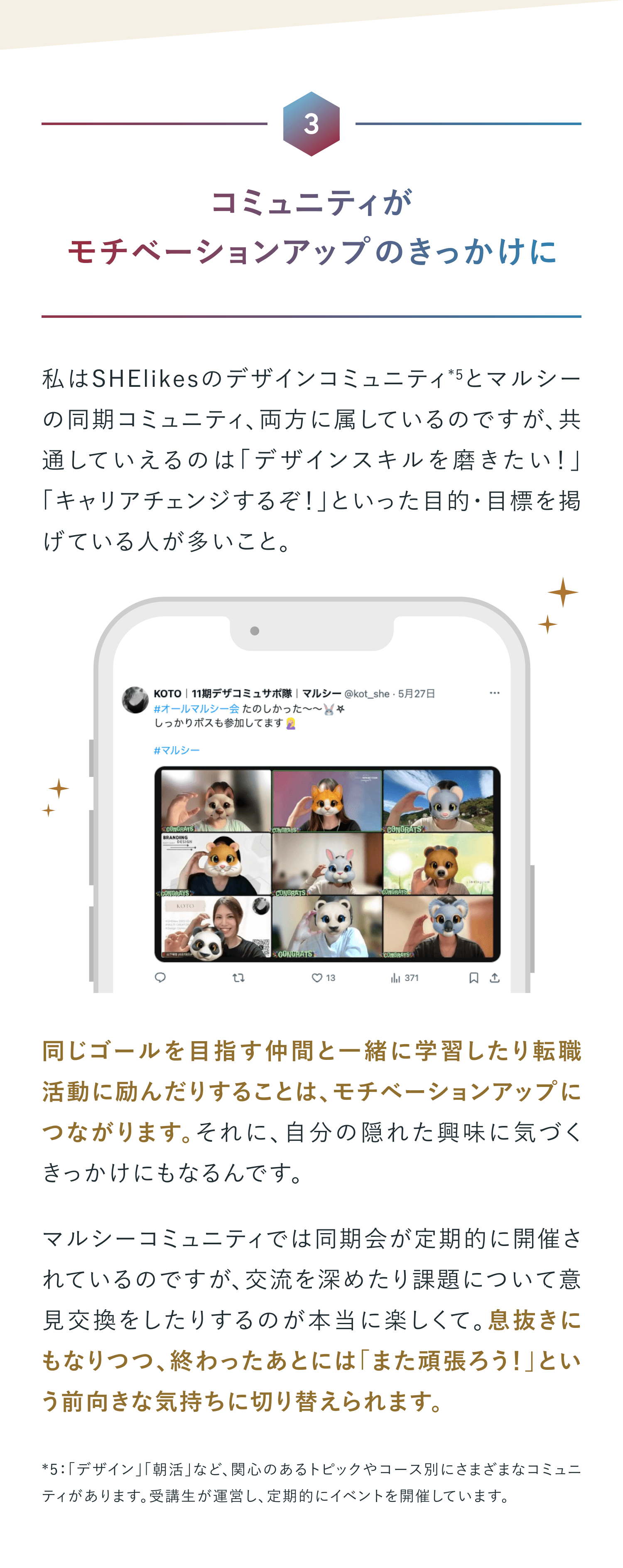 コミュニティがモチベーションアップのきっかけに