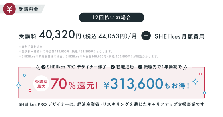 SHElikes PRO デザイナー受講料金