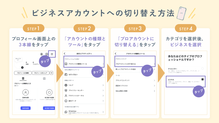 ビジネスアカウントに切り替える方法の図解