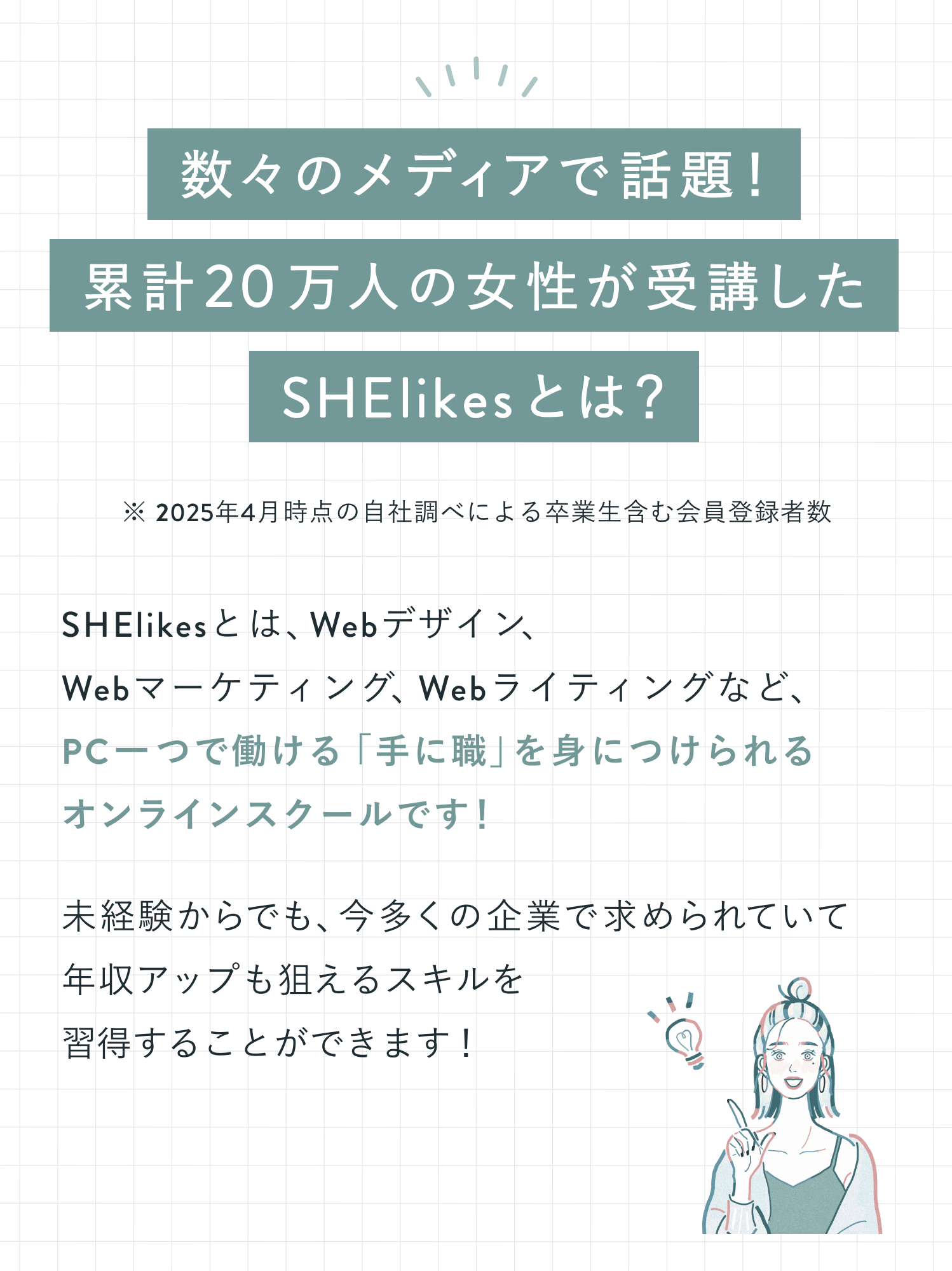 数々のメディアで話題！
累計20万人の女性が受講したSHElikesとは？