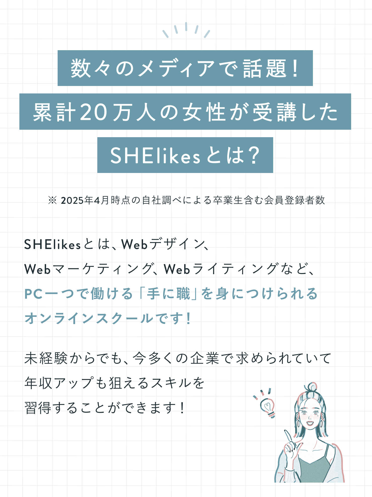 数々のメディアで話題！
累計20万人の女性が受講した
SHElikesとは？