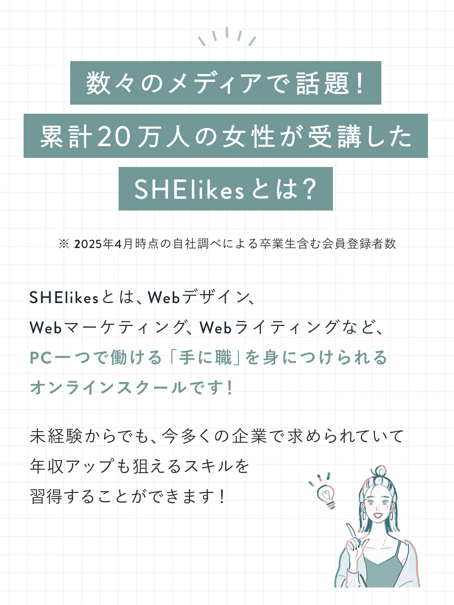 数々のメディアで話題！
累計20万人の女性が受講したSHElikesとは？