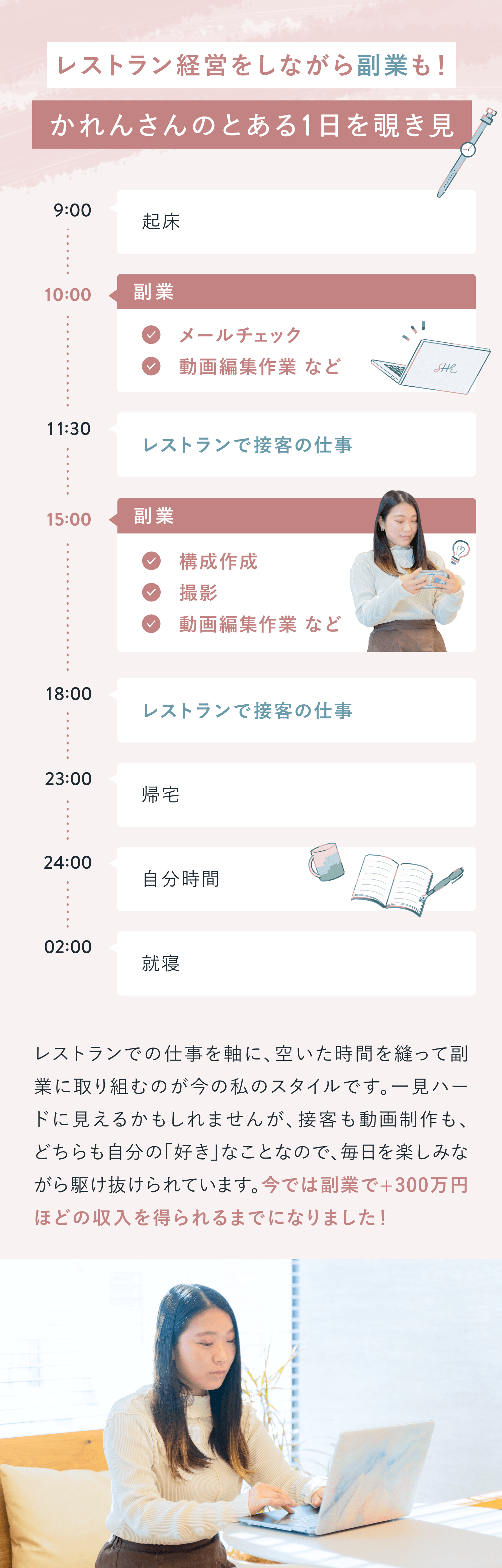 レストラン経営をしながら副業も！かれんさんのとある1日を覗き見