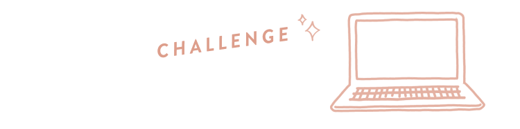 「CHALLENGE」の手書き風ラベルとノートパソコンの線画イラスト