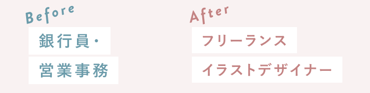 Before：銀行員・営業事務　After：フリーランスイラストデザイナー