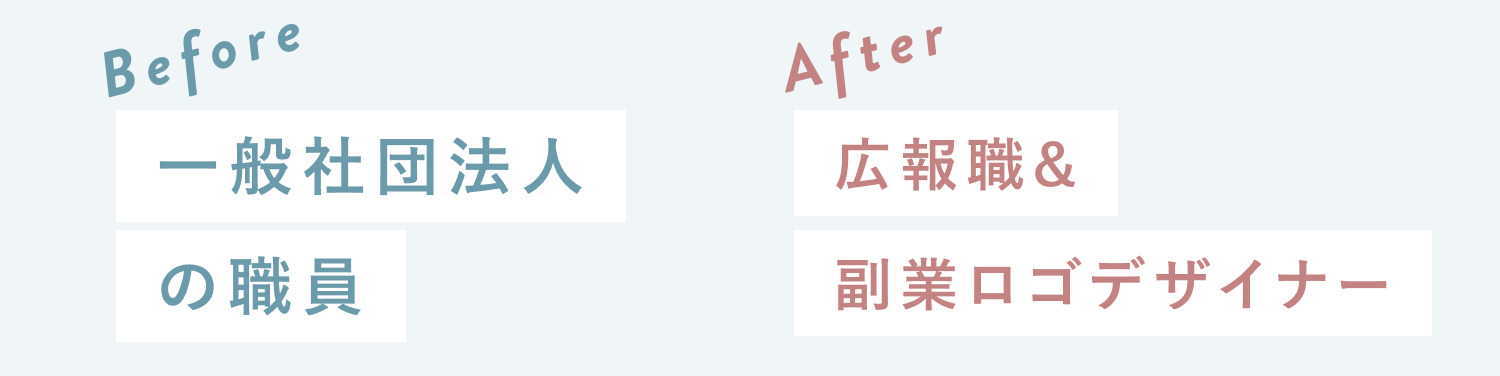 Before：一般社団法人の職員　After：広報職＆副業ロゴデザイナー