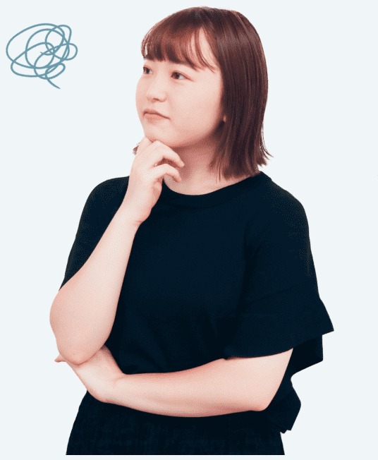 考え込む表情のBeforeのHimawariさん（中学校教師）