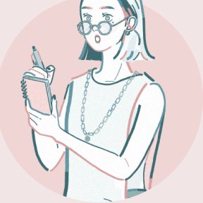 メガネをかけ手帳を持つ女性のイラストアイコン