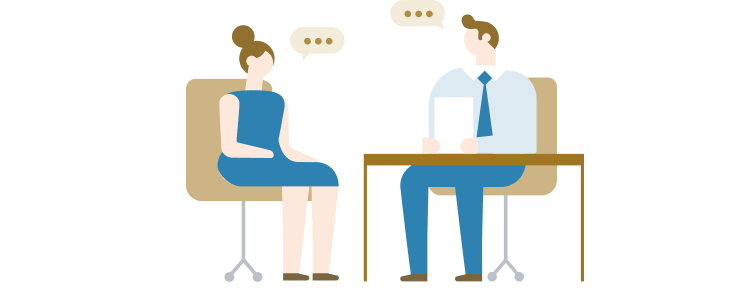 向かい合って話す2人のイラスト(キャリアコーチングのイメージ)