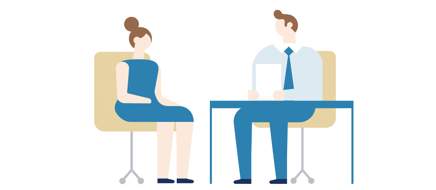 椅子に座り向かい合って話す2人のイラスト
