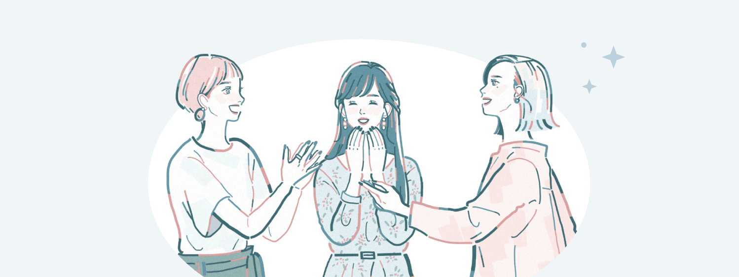 3人の女性が笑顔で会話するイラスト