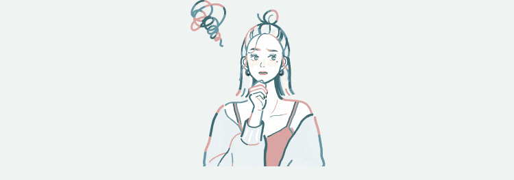 悩む表情で考え込む人物の線画イラスト